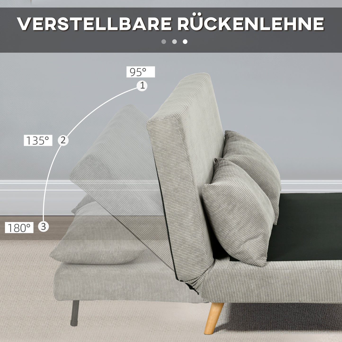 HOMCOM Schlafsofa, Gästebett, 3-fach verstellbare Rückenlehne, Leinenoptik, bis 120 kg, 141 x 90 x 81 cm, Grau