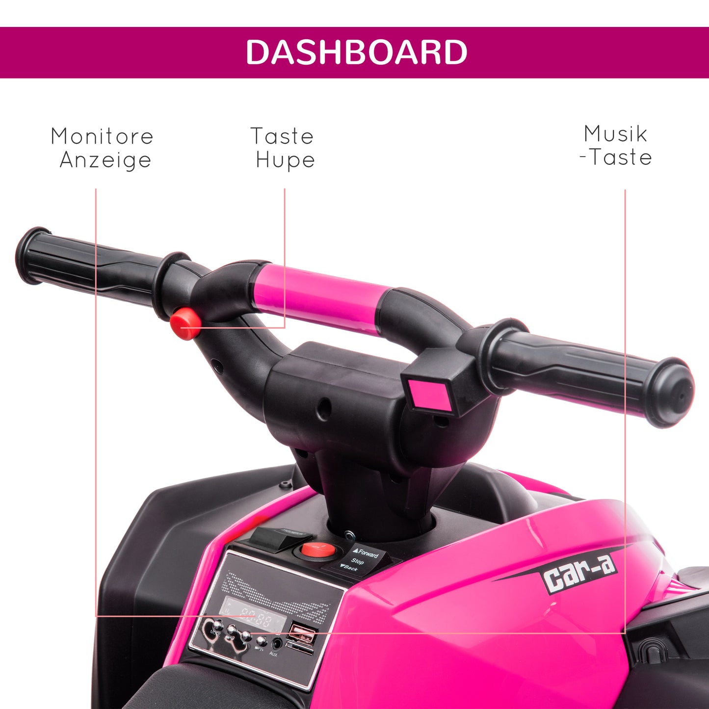 HOMCOM Elektro Kinderquad, 3-6 km/h, Licht/Musik, für 3-5 Jahre, bis 25kg, Rosa/Schwarz