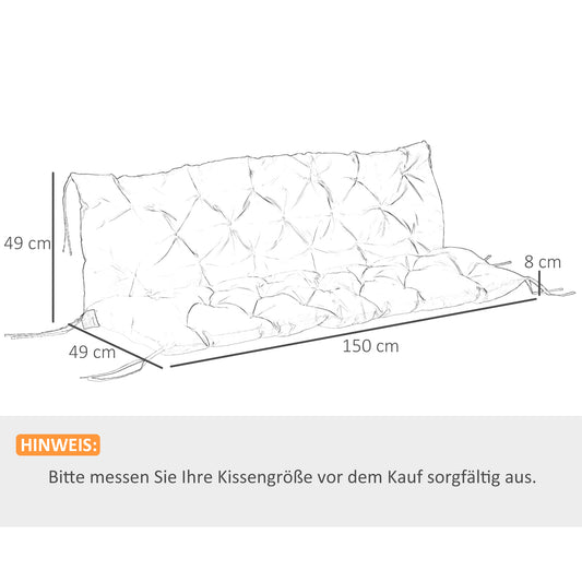 Outsunny 3 Sitzer Bankauflage 150 x 98 x 8 cm Sitzkissen mit Bändern Rückenkissen für Indoor/Outdoor Polster Auflage für Sitzbank Gartenbank Gartenmöbel Hollywoodschaukeln Dunkelgrau