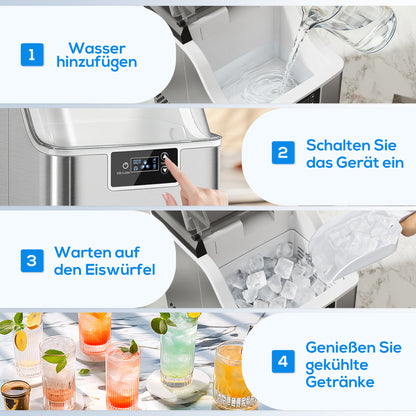 HOMCOM Eiswürfelmaschine, Eiswürfelspender, Ice-Maker, 20 kg/24h Eiswürfelbereiter mit 2,1 L Wassertank, Silber