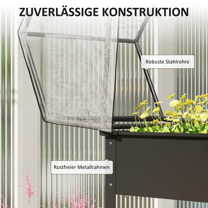 Outsunny Hochbeet mit Gewächshaus-Dach, Erhöhte Pflanzenbox mit Ablauflöchern, 60 x 60 x 120 cm, Schwarz