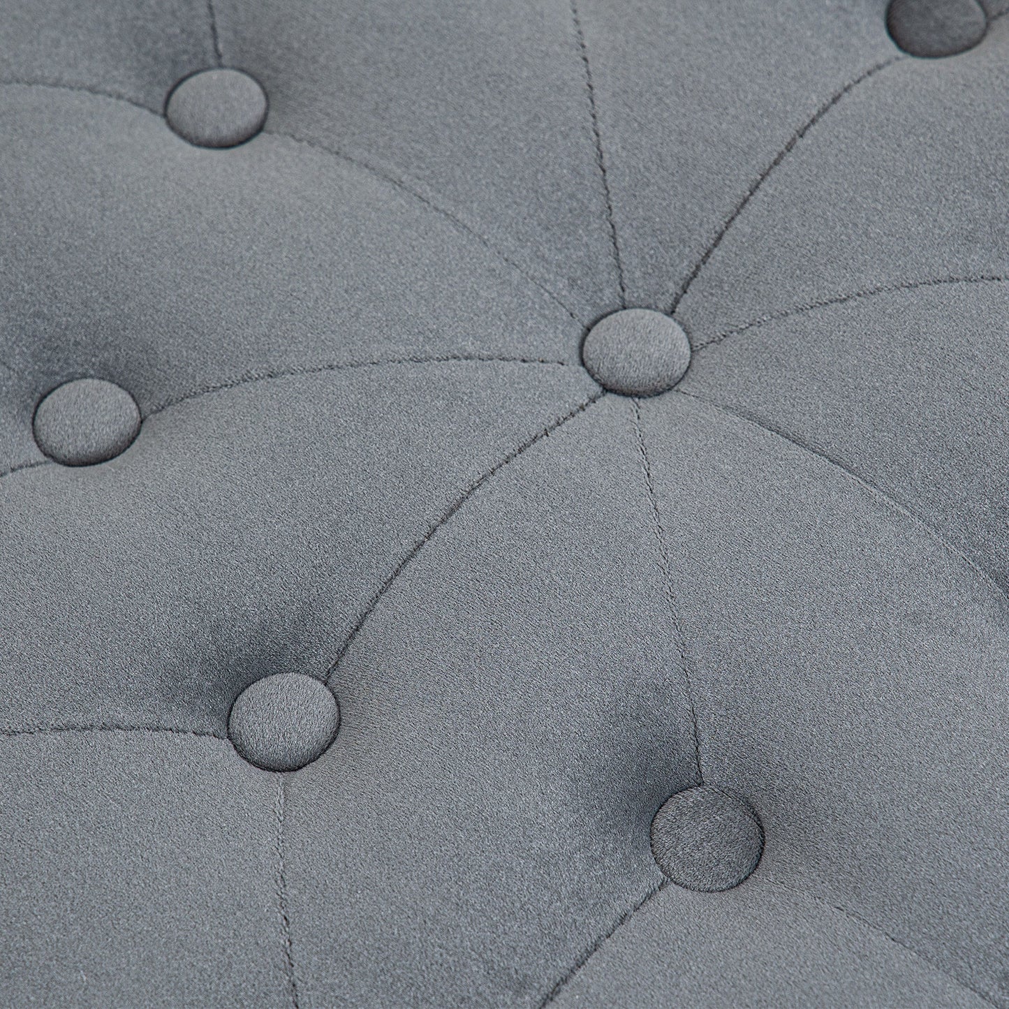 HOMCOM Hocker, rund, mit Staufach, Steppdesign mit Knöpfen, Bezug in Samtoptik, grau, 60 x 60 x 40cm