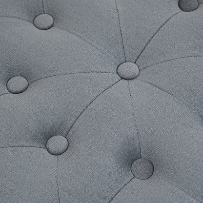 HOMCOM Hocker, rund, mit Staufach, Steppdesign mit Knöpfen, Bezug in Samtoptik, grau, 60 x 60 x 40cm