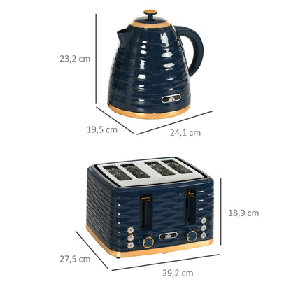 HOMCOM 2-in-1 Toaster- und Wasserkocher-Set, 7 Bräunungsstufen, Auftau- und Aufwärmfunktion, Blau