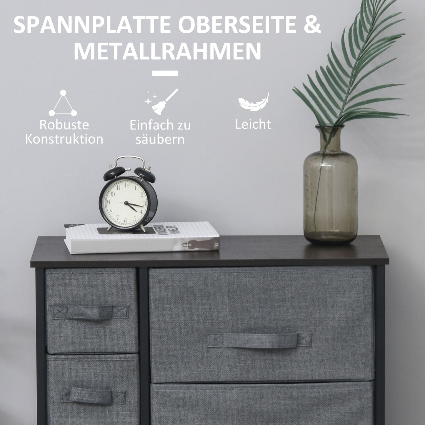 HOMCOM Kommode mit 7 faltbaren Stoffschubladen, Vlies, Metallgestell, 63,5 x 30 x 71 cm, Dunkelgrau