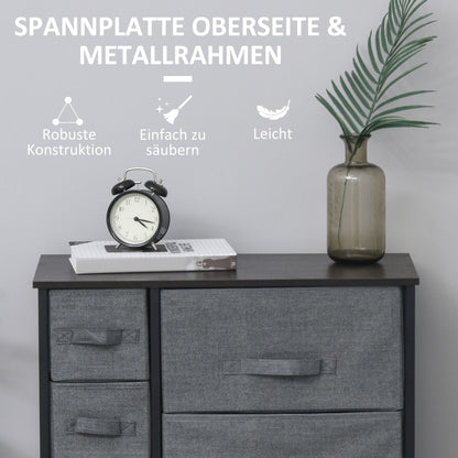 HOMCOM Kommode mit 7 faltbaren Stoffschubladen, Vlies, Metallgestell, 63,5 x 30 x 71 cm, Dunkelgrau