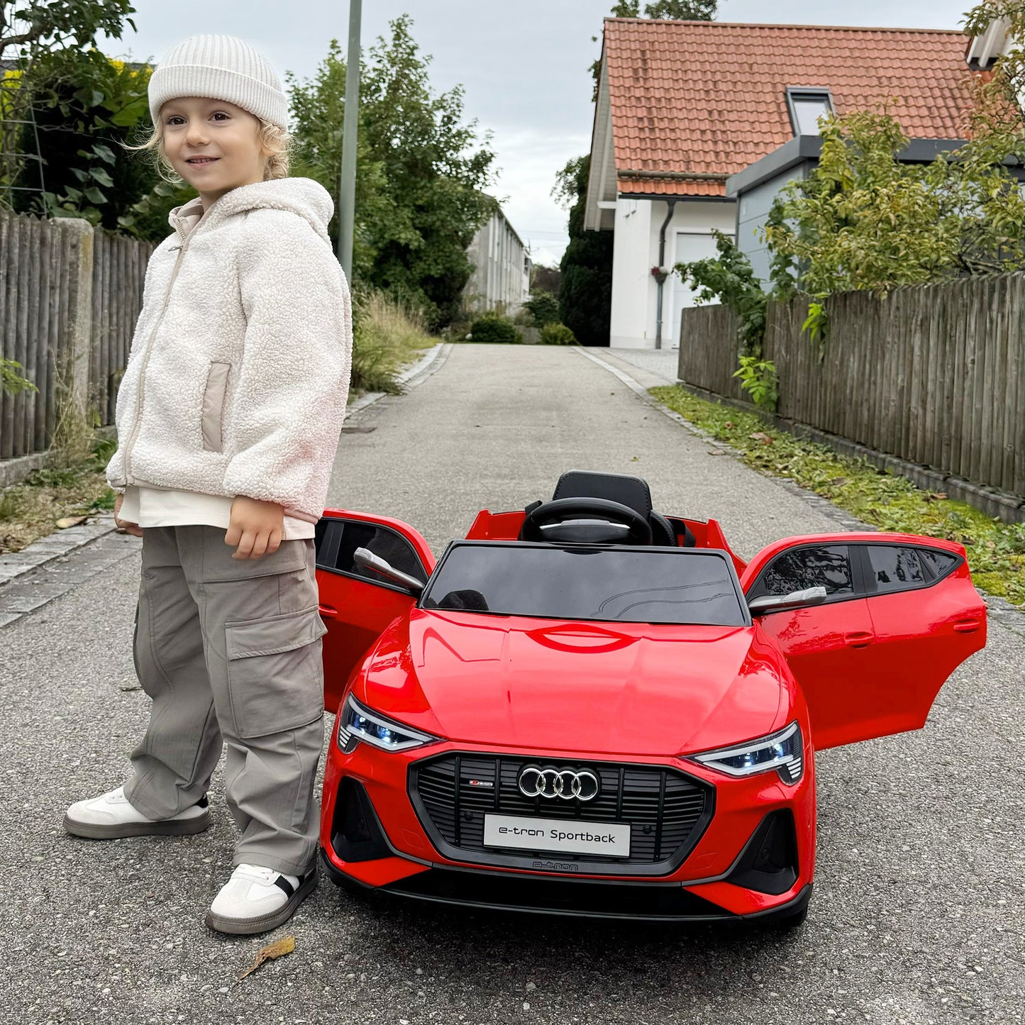 HOMCOM Kinder-Elektroauto, bis 5 km/h, mit Sicherheitsgurt, Fernbedienung, Scheinwerfern, Musikfunktion, rot