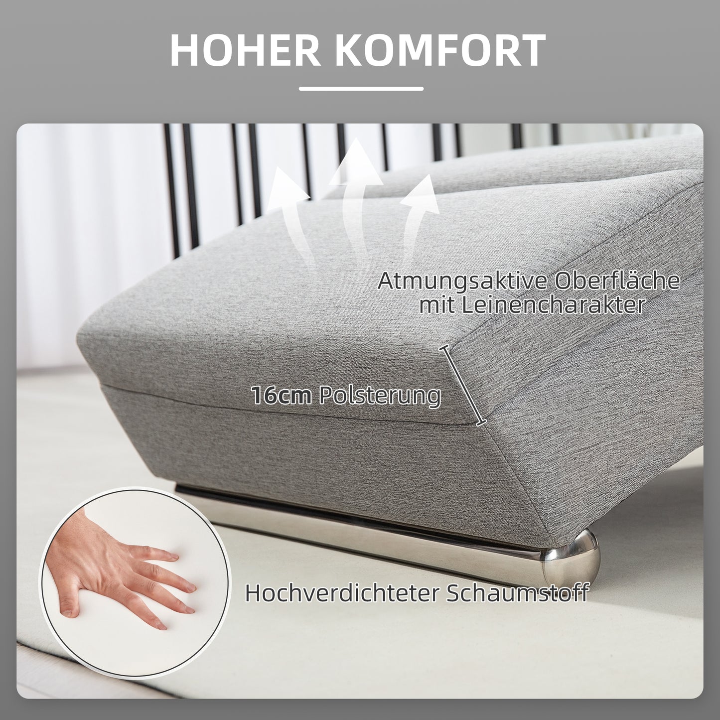 HOMCOM Polstersessel mit Rückenlehne, Relaxsessel mit Stahlbeinen & dicker Polsterung, für Wohnzimmer, Schlafzimmer, Hellgrau