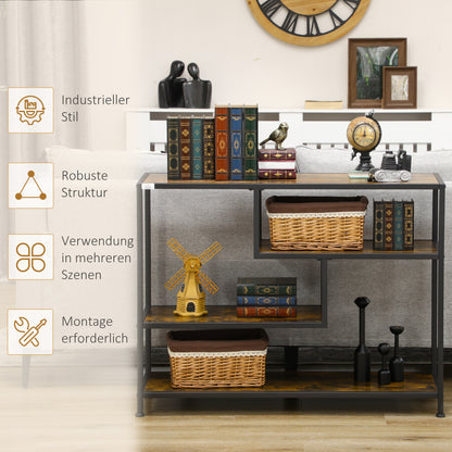 HOMCOM Regal, Konsolentisch, Industrial Design, 4 Böden, Stahlrahmen, 99,6 x 33,6 x 74 cm