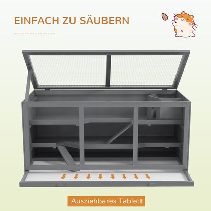 PawHut Zwerghamsterkäfig, Nagerkäfig, Kleintierbox, abschließbar, Holz, pflegeleicht, Grau