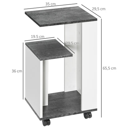 HOMCOM Nachtschrank, mit 4 Rollen, 3 Regale, 35 x 29,5 x 65,5 cm, Grau/Weiß