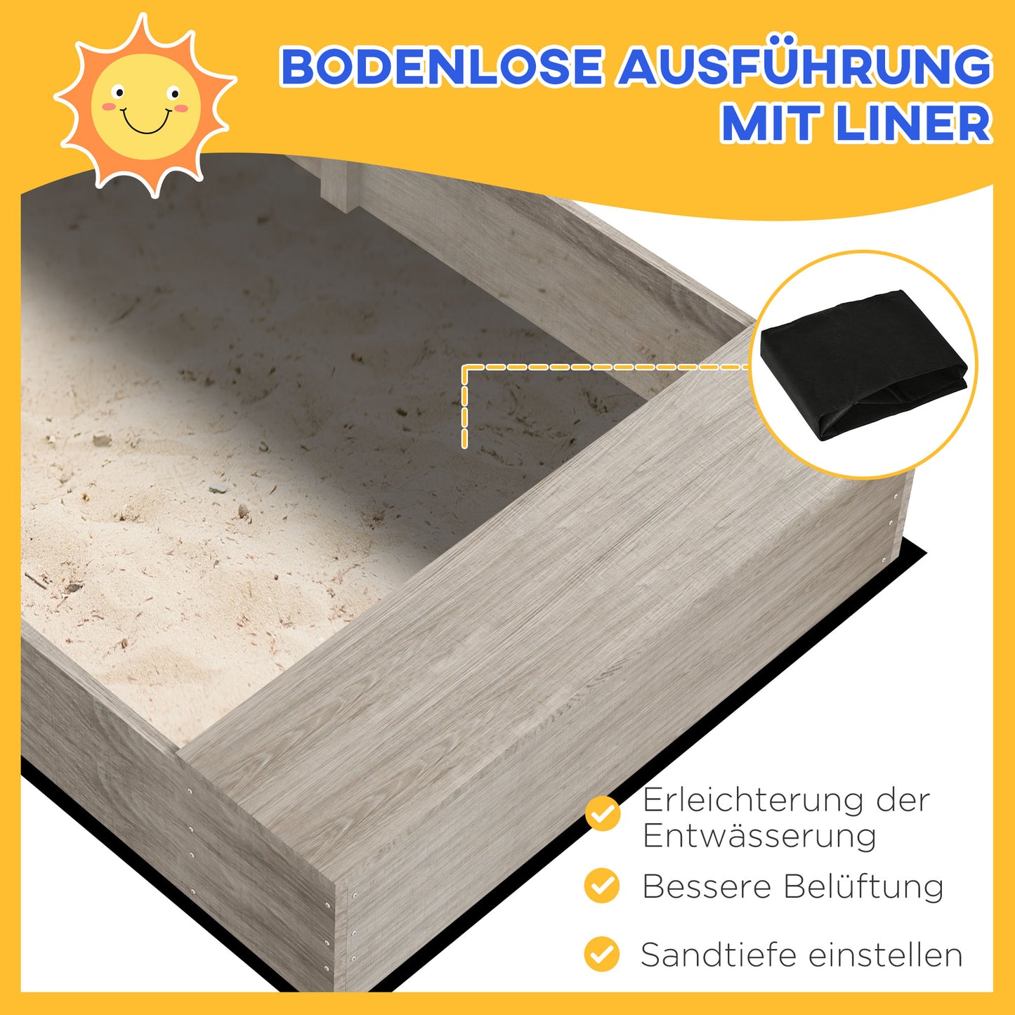 Outsunny Sandkasten mit Wasserstation, 2 Pflanzkästen, behandlades Massivholz, 154 x 80 x 60cm, Grau