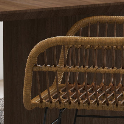 HOMCOM 2-er-Set Stühle im Boho-Stil, Küchenstühle, PE-Rattan, 56 x 60 x 79 cm, Natur + Schwarz