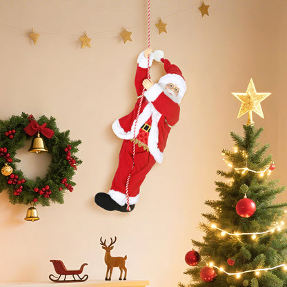 HOMCOM Weihnachtsmann 60 cm Singend und Kletternd Weihnachtsmann mit Geschenk Seil Soundfunktion Indoor, Rot