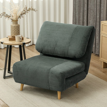 HOMCOM 2-in-1 Schlafsessel Gästebett, verstellbare Kopfstütze Cord-Optik 82 cm x 8 cm x 83 cm Grün