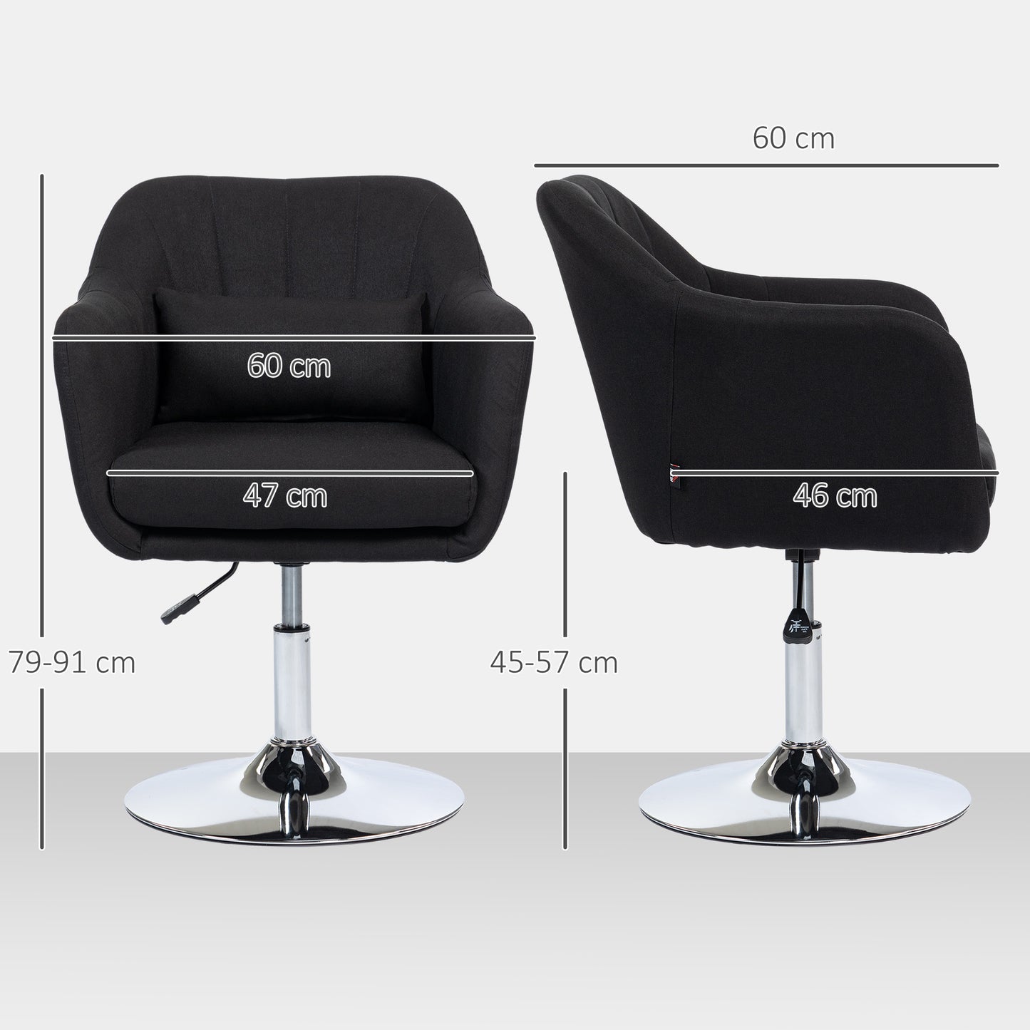 HOMCOM Drehstuhl, höhenverstellbarer Bürostuhl, leinenartiges Polyester, Metall, 60 x 60 x 79-91 cm, Schwarz