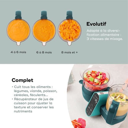 Babymoov Nutribaby+ - 6 in 1 Multifunction Robot - Steamer/Mixer, Opal Green