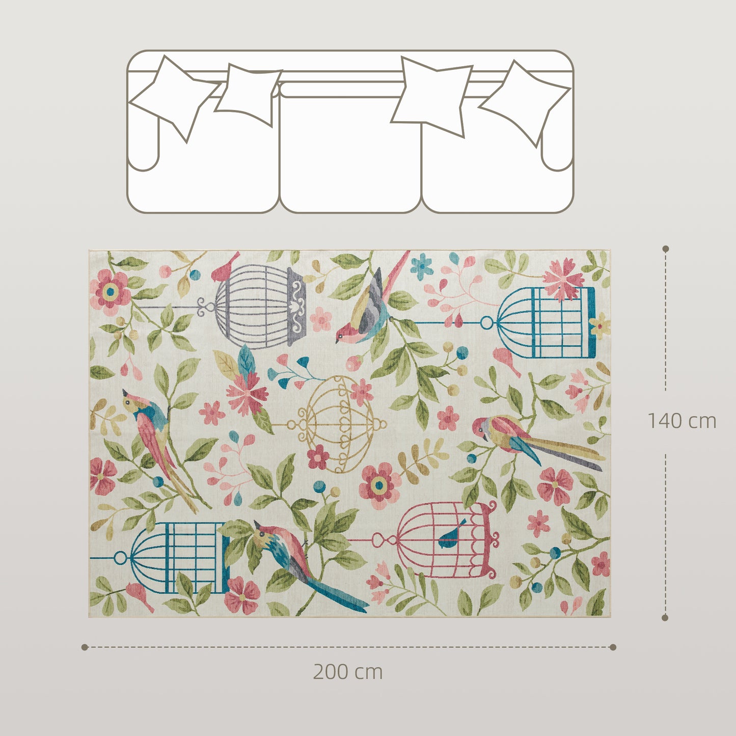 HOMCOM Landteppich, vielseitig einsetzbar, Polyester, leichte Pflege, rutschfest, Bunt