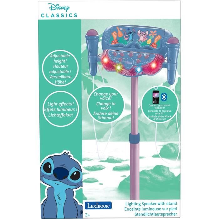 Stitch Microphone on Adjustable Lighted Stand with Speaker, 2 Mics and Vocal Effects, Bluetooth Speaker