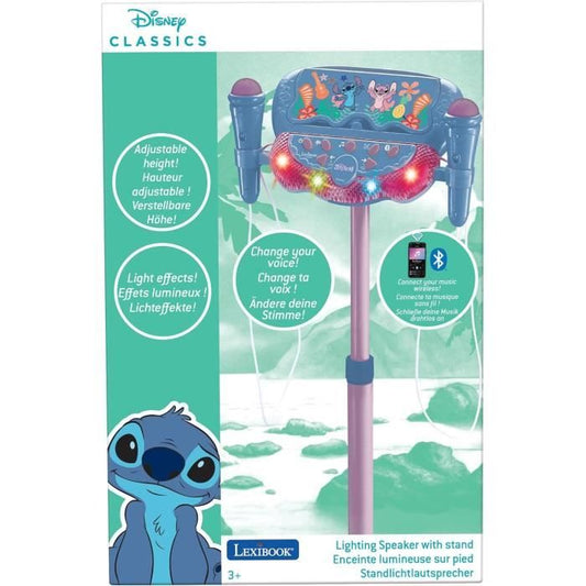Stitch Microphone on Adjustable Lighted Stand with Speaker, 2 Mics and Vocal Effects, Bluetooth Speaker