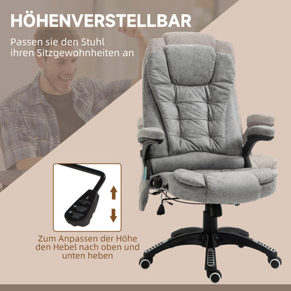 Vinsetto Chefsessel mit Massage- & Wärmefunktion, ergonomisch, verstellbar, bis 120kg, Grau