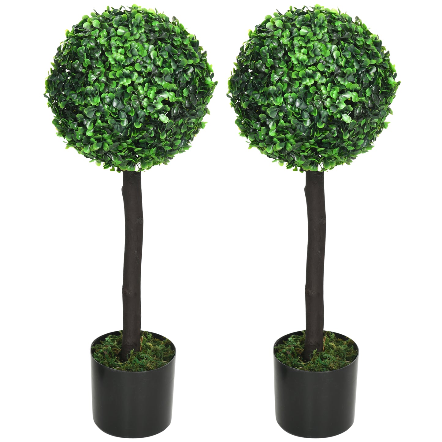 HOMCOM 2er-Set Künstlicher Buchsbaum, 2 Buchsbäume, Outdoor, 20 cm x 20 cm x 60 cm, Grün + Braun+ Schwarz
