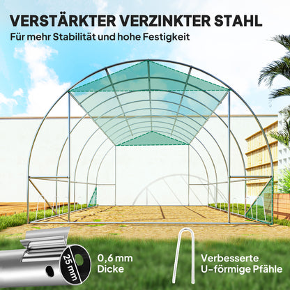Outsunny Polytunnel Gewächshaus mit Kunststoff-Abdeckung und Stahlrahmen, begehbares Gewächshauszelt mit Rolltüren, Grün