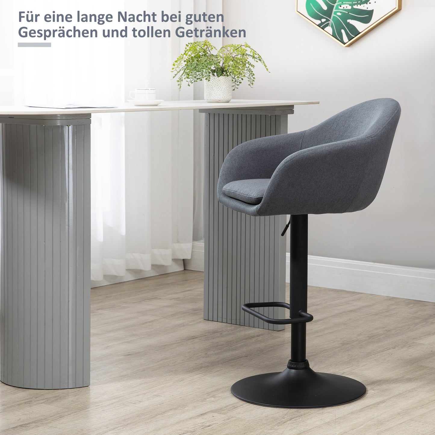 HOMCOM Barhocker höhenverstellbar mit Lehne und mit Fußstütze; Leinenoptik, 54 cm x 54 cm x 112 cm, Grau