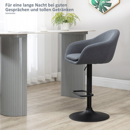 HOMCOM Barhocker höhenverstellbar mit Lehne und mit Fußstütze; Leinenoptik, 54 cm x 54 cm x 112 cm, Grau