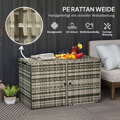 Outsunny Rattan Auflagenbox 350L 2-Ebenne Kissenbox mit Deckel Hebestangen Tragegriffe 118 x 57 x 69 cm Mischgrau