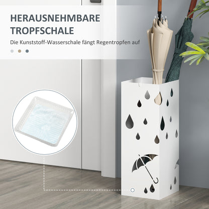 HOMCOM Schirmständer, 4 Haken, Tropfschale, Stahl, Weiß