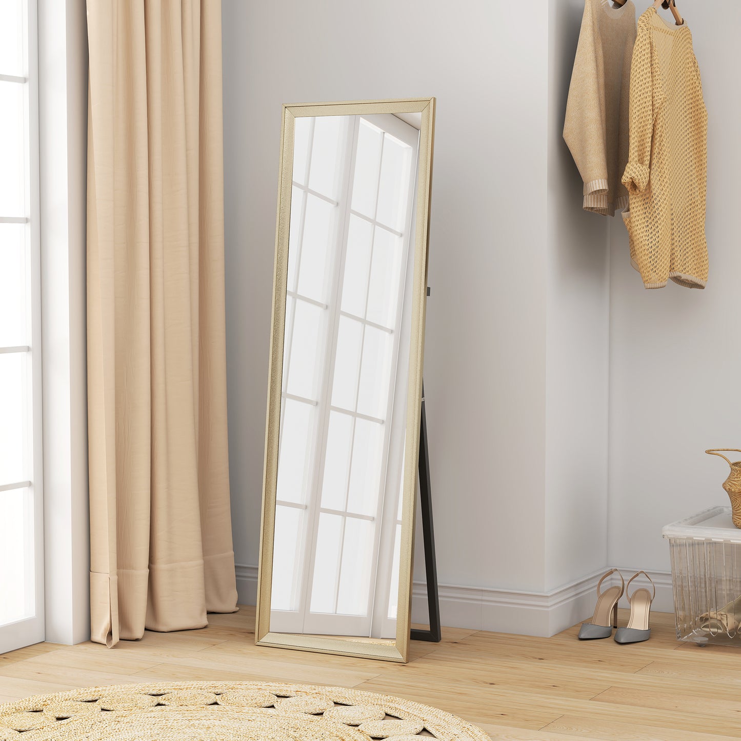 HOMCOM Ganzkörperspiegel, flexibel platzierbar, 160 x 50 cm, Goldton