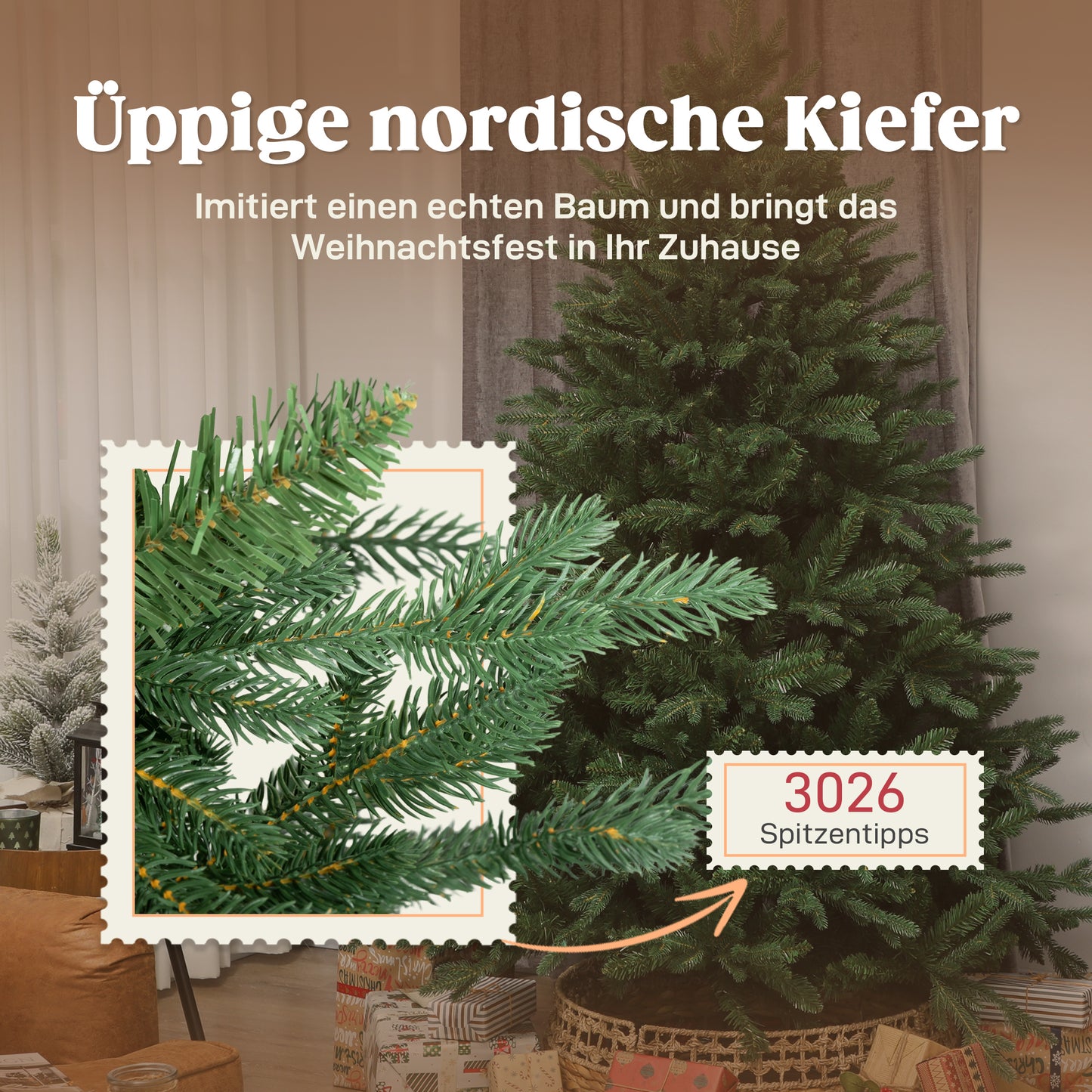 HOMCOM Künstlicher Weihnachtsbaum 180 cm Kiefernbaum künstlich mit 3026 Spitzen für drinnen