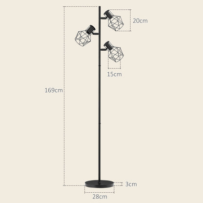 HOMCOM 3-Licht-Stehlampe mit flexiblen Leuchtelementen, baumähnliche Struktur, für Wohnzimmer und Schlafzimmer, Metall, Schwarz