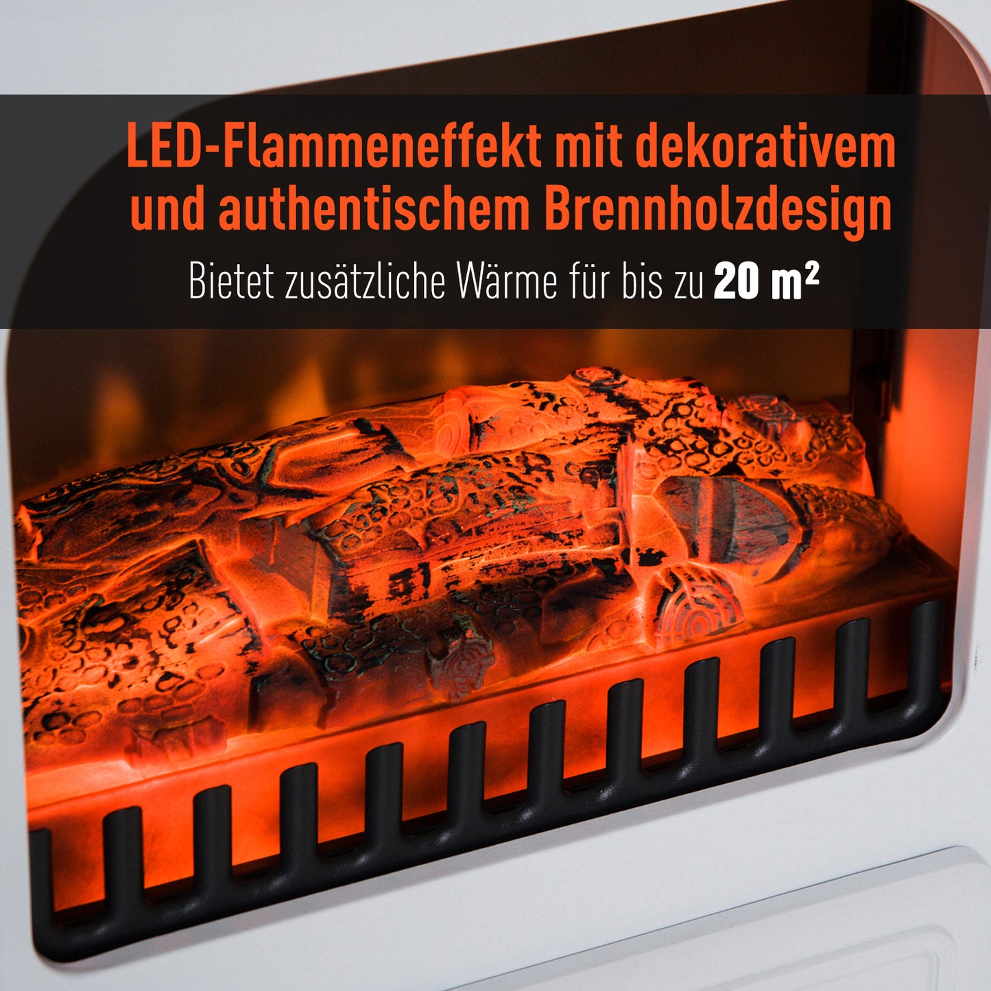 HOMCOM Elektrokamin mit Heizung, elektrischer Kamin mit LED Flammeneffekt, 950/1850W Dekokamin mit Thermostat, elektrisch Kaminfeuer mit Überhitzungs-Schutz, Kaminofen, Weiß