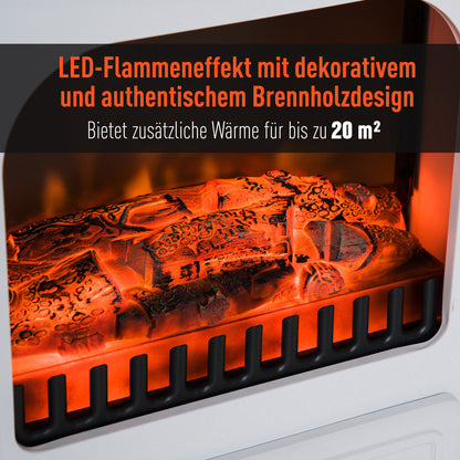 HOMCOM Elektrokamin mit Heizung, elektrischer Kamin mit LED Flammeneffekt, 950/1850W Dekokamin mit Thermostat, elektrisch Kaminfeuer mit Überhitzungs-Schutz, Kaminofen, Weiß