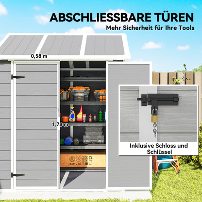 Outsunny Gartenhaus, Gartenschuppen mit Fenster, verschließbare Tür, Kunststoff, Grau