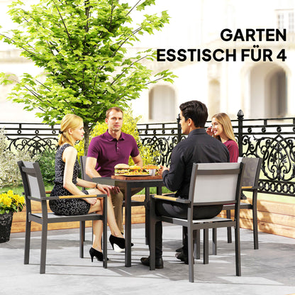 Outsunny Gartentisch Aluminium 73x73 cm Wetterfest Buffettisch mit Holzoptik, Campingtisch für 4 Personen Schwarz