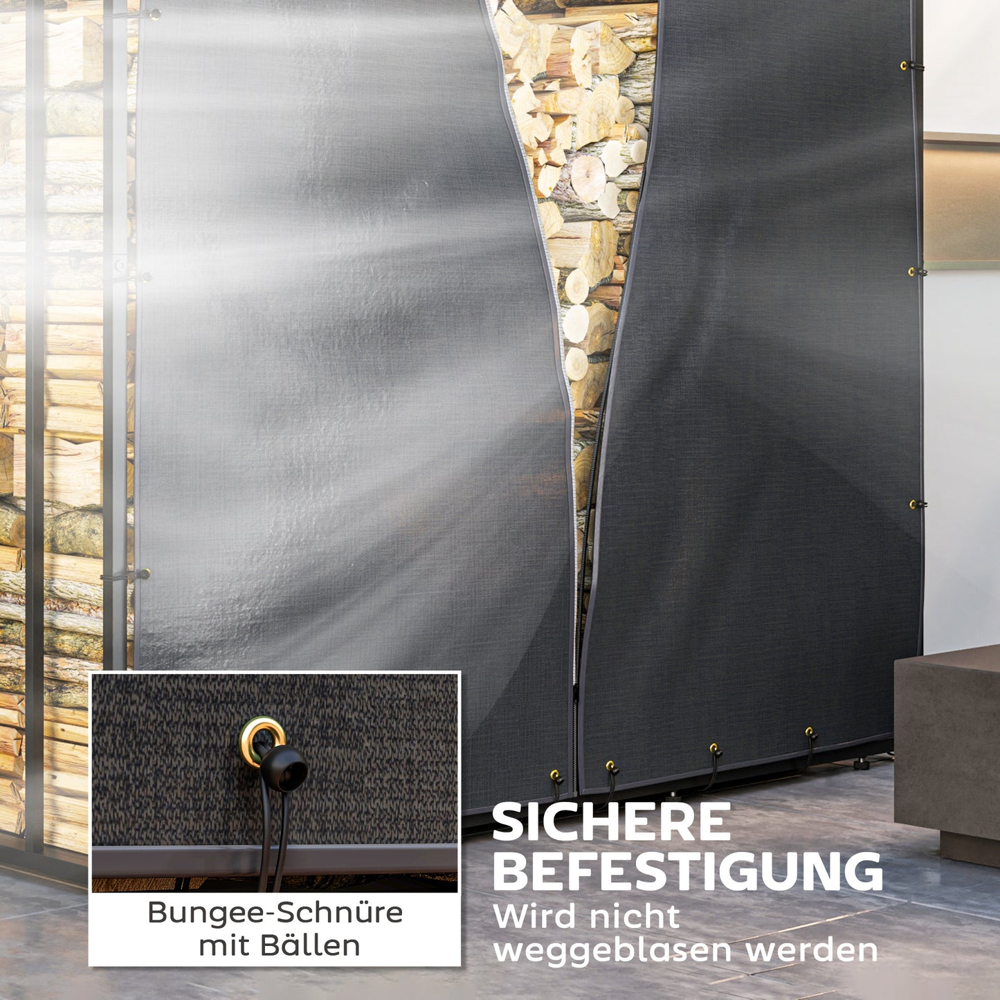 Outsunny Abdeckung für Brennholzregal, 2er-Set, wetterfest &amp; staubdicht, 174x173 &amp; 174x161,5, Schwarz