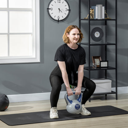 SPORTNOW Kugelhantel, Kettlebell, 12 kg, flache Unterseite, großer Griff, Kunststoffmantel, blau, 24 x 17 x 28 cm