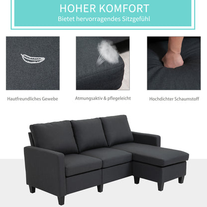 HOMCOM Ecksofa mit Schlaffunktion, 3 Sitzer Sofa und Kissen, Eckcouch, L-Form Couch für Wohnzimmer, Schlafzimmer 197 x 139 x 91 cm, Leinen, Dunkelgrau