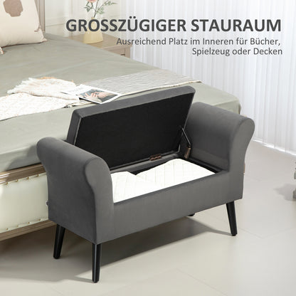 HOMCOM Polsterbank mit Stauraum, Truhenbank mit Armlehnen, 46 cm Sitzhöhe, samtartiges Polyester, 111,5 x 41 x 65 cm, Dunkelgrau