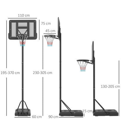 SPORTNOW Basketballständer, Outdoor/Indoor, höhenverstellbar, mit Rädern, befüllbare Basis, Korbhöhe 2,30-3,05 m