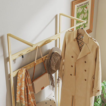 HOMCOM Garderobe mit Schuhbank, Kleiderstange, 10 Kleiderhaken, Schuhablage, Bambus