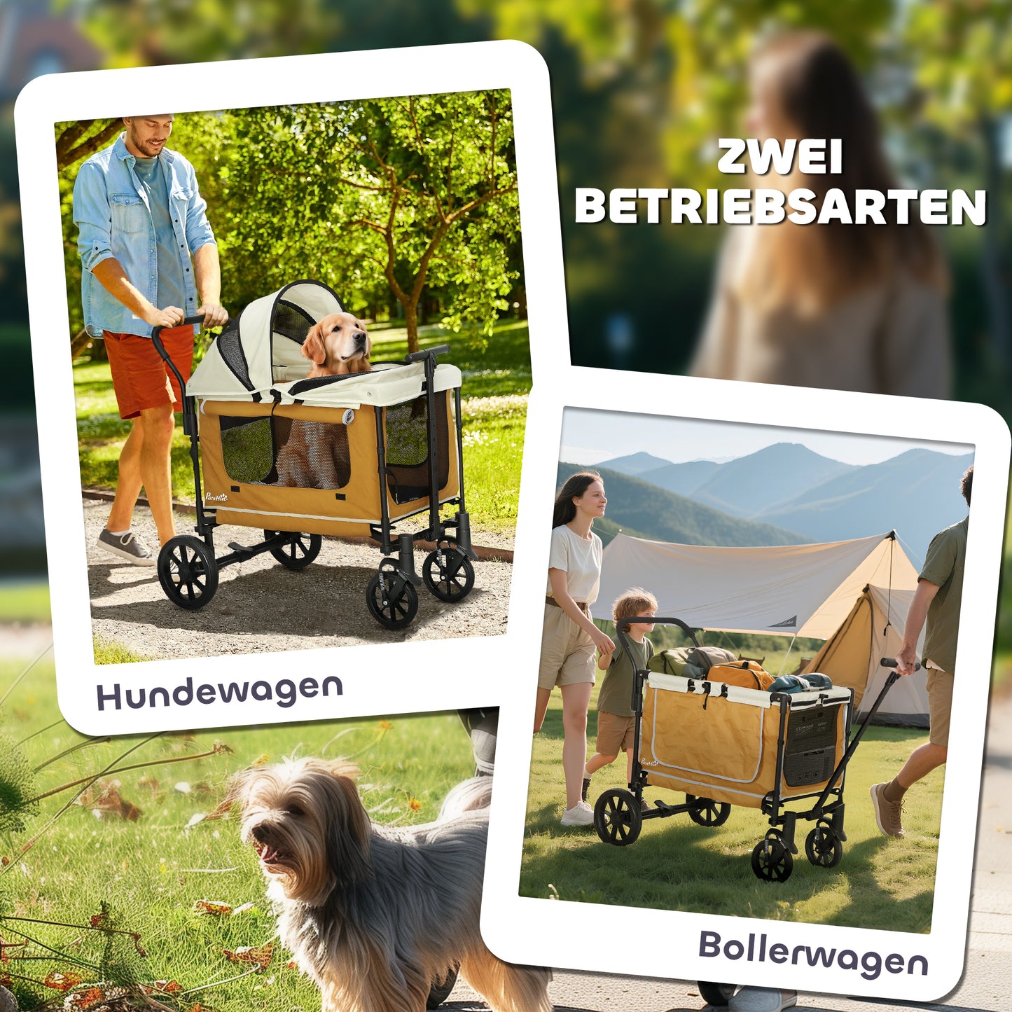 PawHut Hundewagen Hundebuggy klappbar für Hunde & Katzen bis 30 kg 110 x 65 x 102 cm Braun