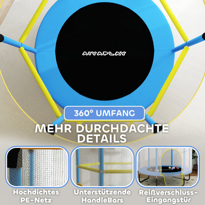 AIYAPLAY Kindertrampolin, Sicherheitsnetz, rutschfeste Beine, Reißverschlusseingang, Bunt