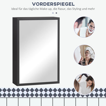 kleankin Spiegelschrank, 3 Regalfächer, weiche Scharniere, Stahlgehäuse, schwarz, 40 x 15 x 60 cm