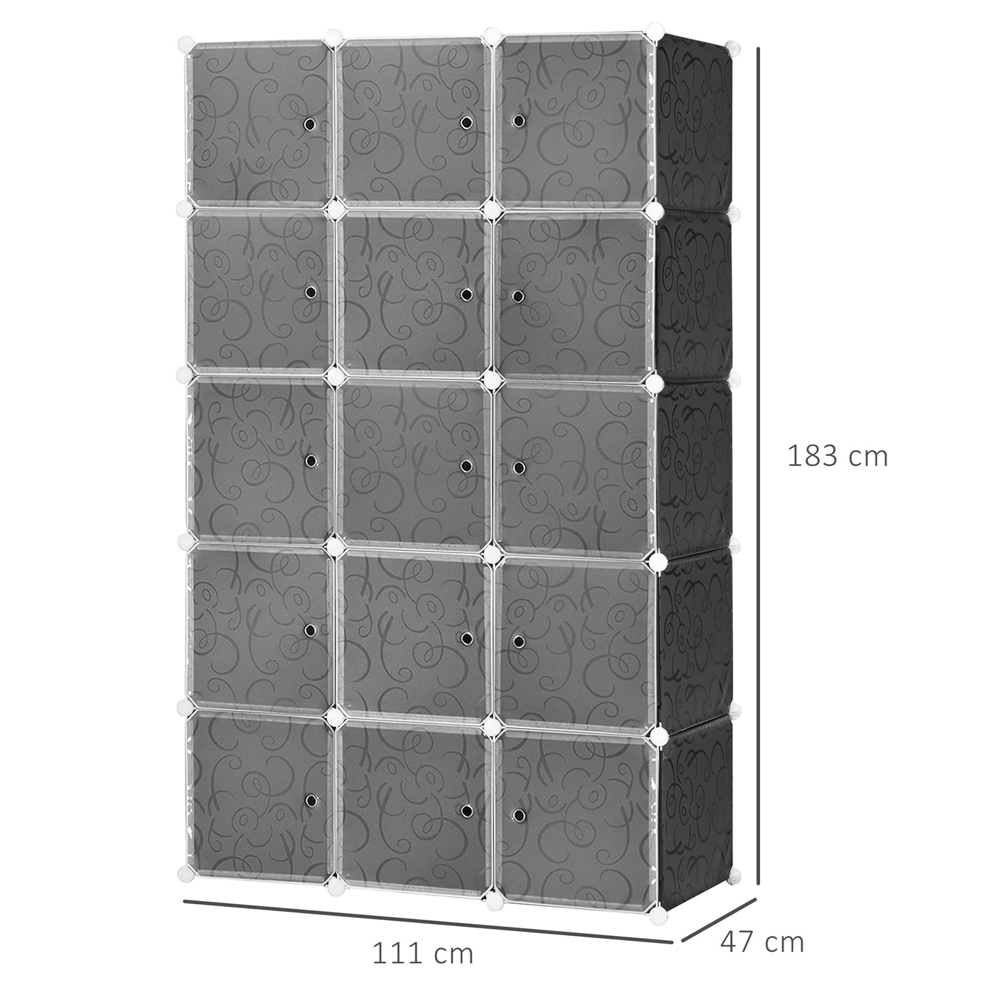 HOMCOM Kleiderschrank im Würfeldesign, 2 große und 9 kleine Würfel, Kunststoff, Metall, 111L x 47B x 183H cm, Schwarz+Weiß