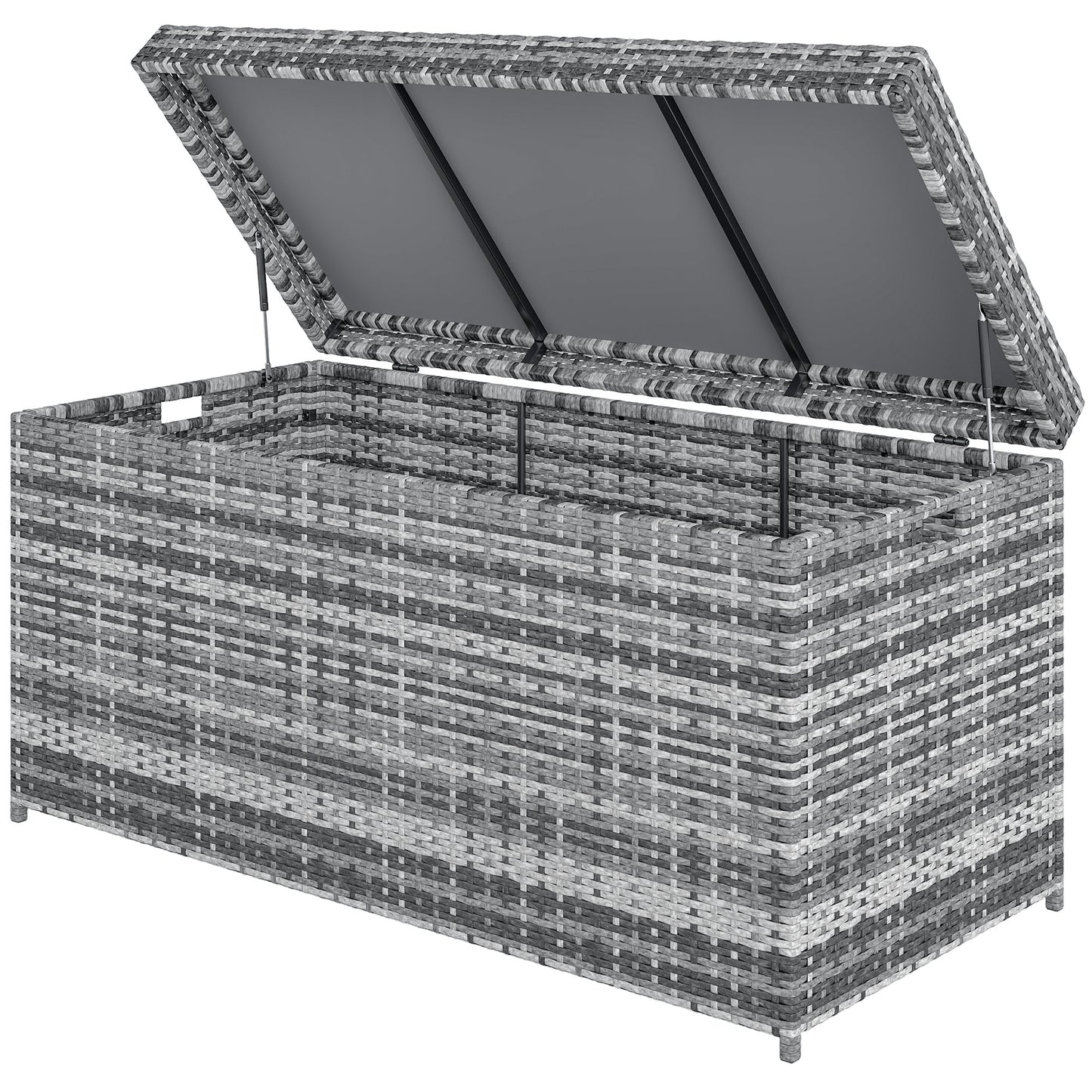 Outsunny Rattan Auflagenbox 380L vattenfest Kissenbox mit Deckel Staurum UV-beständig 130 x 61 x 65 cm Dunkelgrau