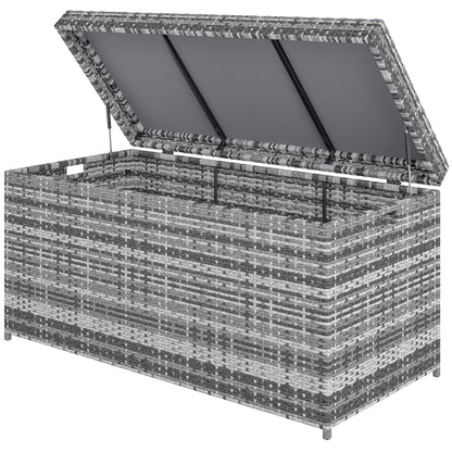Outsunny Rattan Auflagenbox 380L vattenfest Kissenbox mit Deckel Staurum UV-beständig 130 x 61 x 65 cm Dunkelgrau